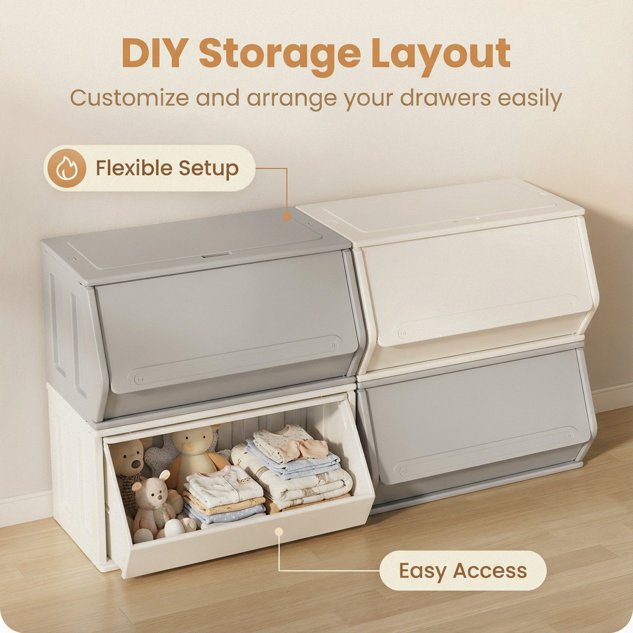 Opberg Combinatie Grijs XL duurzame grijze en witte kunststof opbergbakken voor speelgoed en boeken