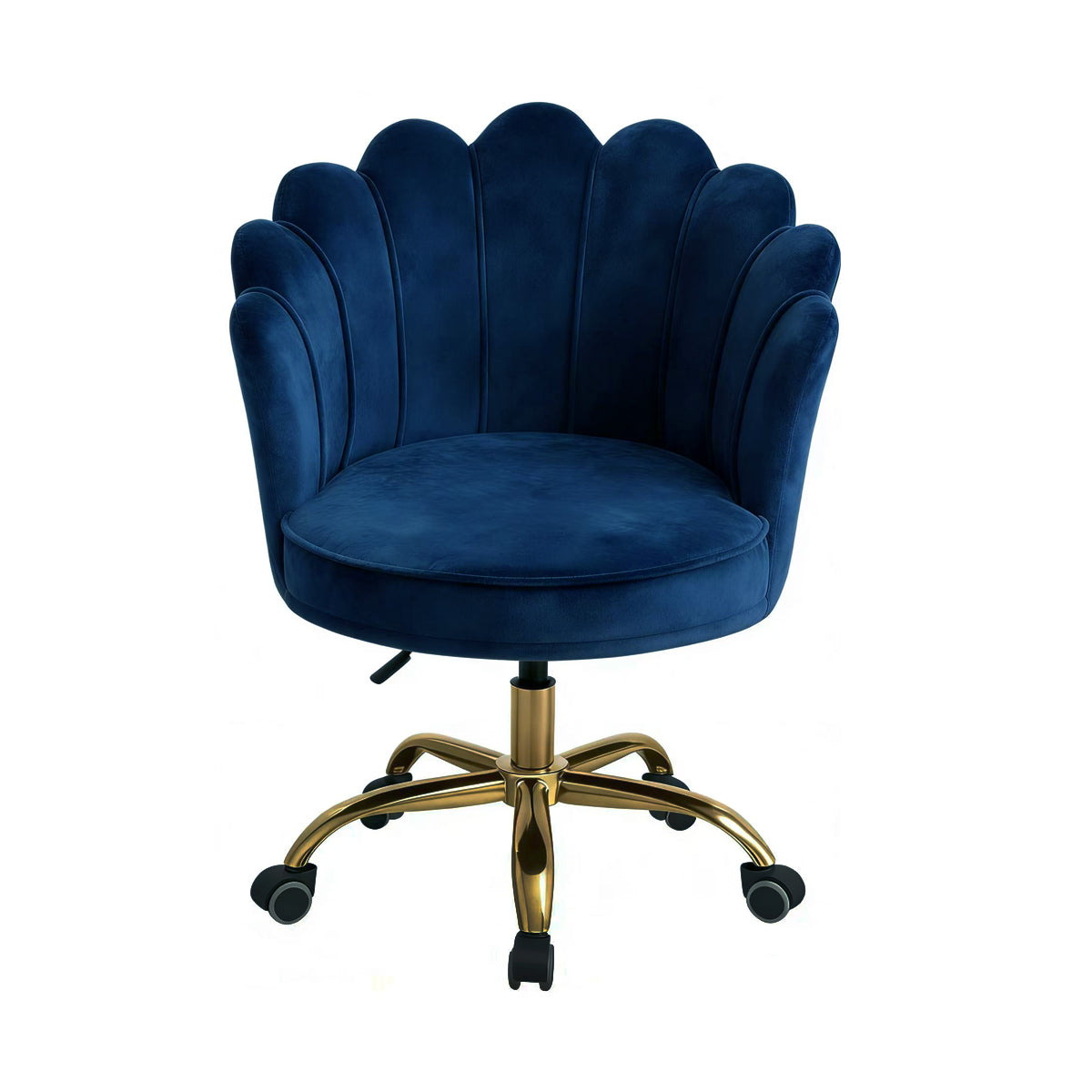 Velvet Schelp Bureaustoel Blauw met Goudkleurig onderstel