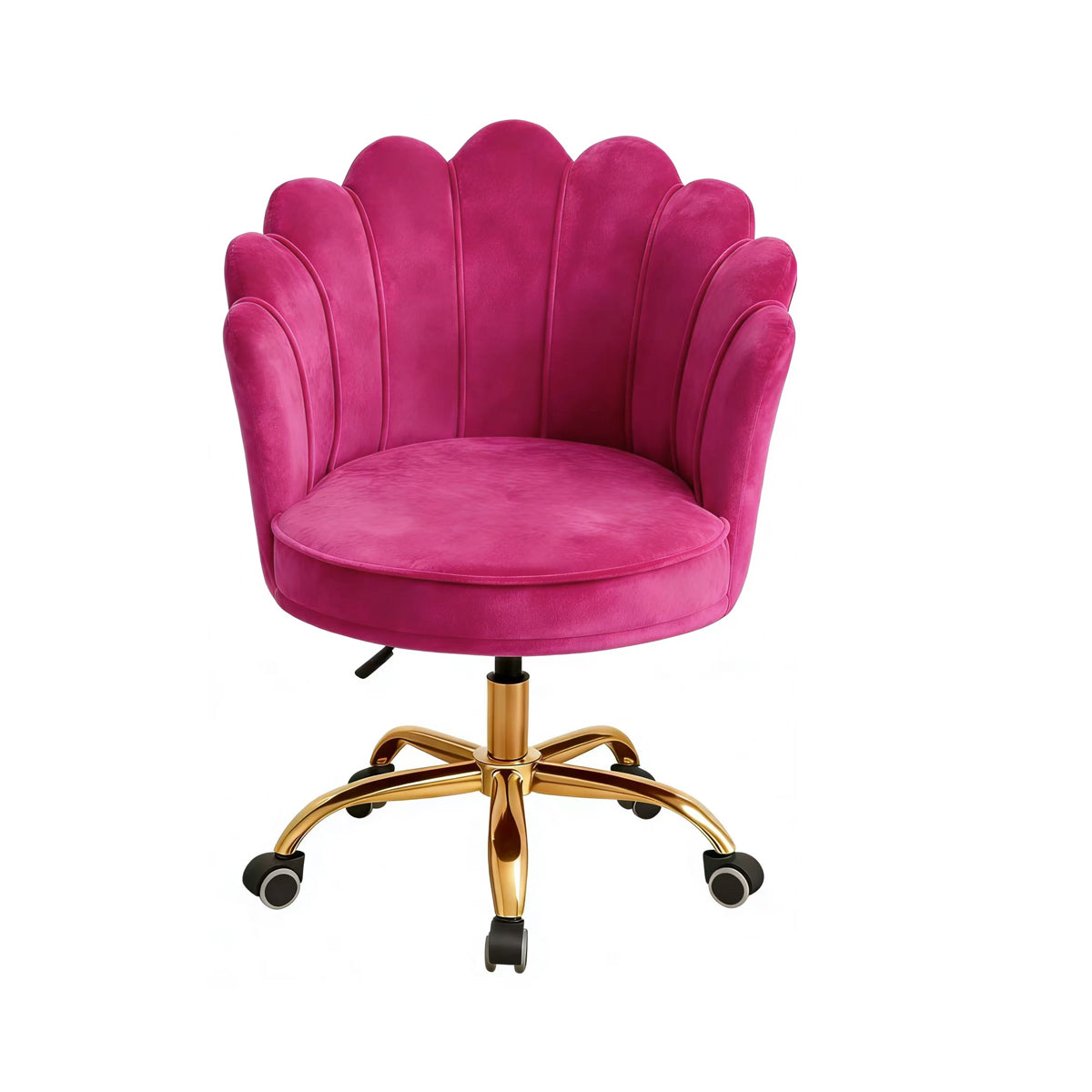 Velvet Schelp Bureaustoel Fuchsia met Goudkleurig onderstel