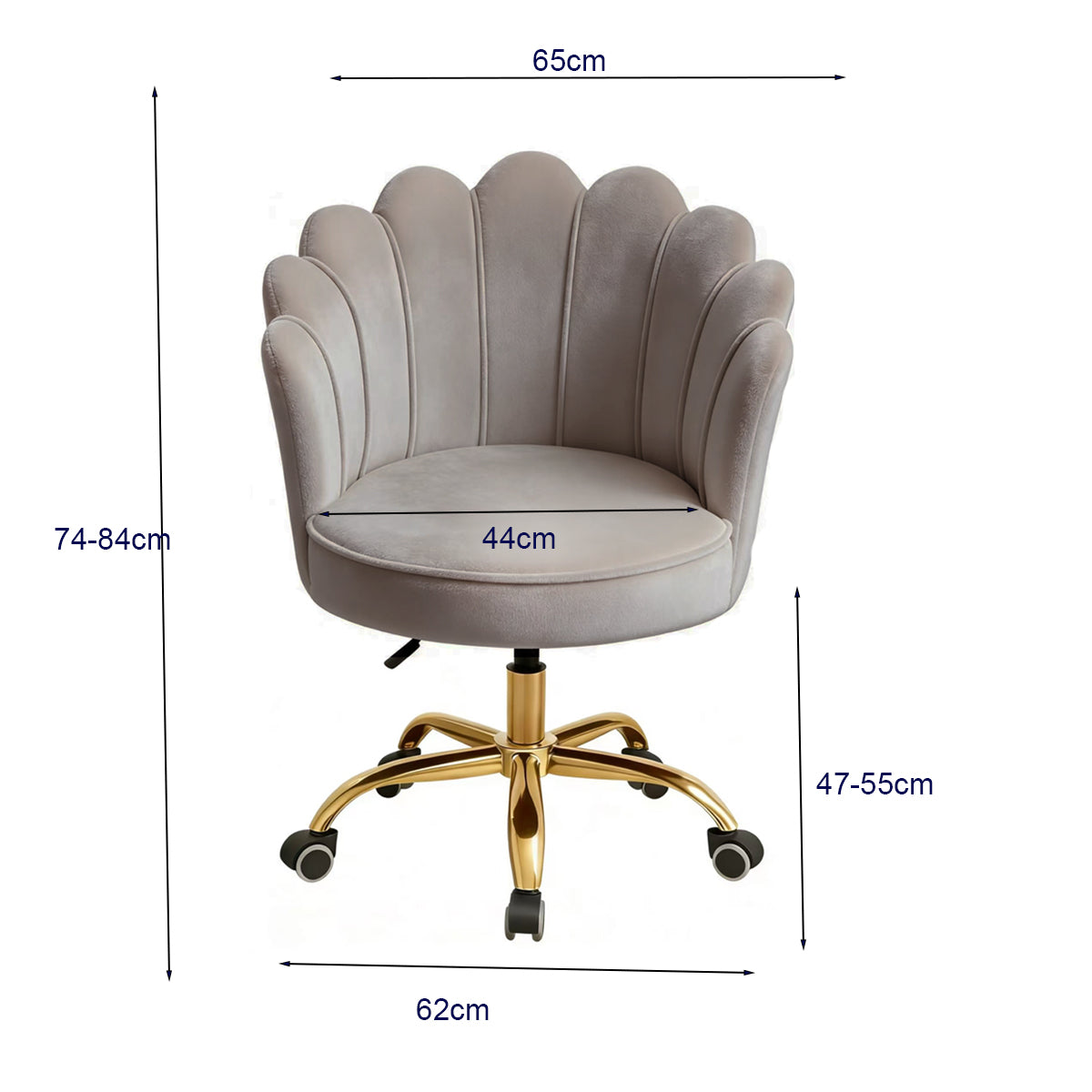 Velvet Schelp Bureaustoel Zand met Goudkleurig onderstel