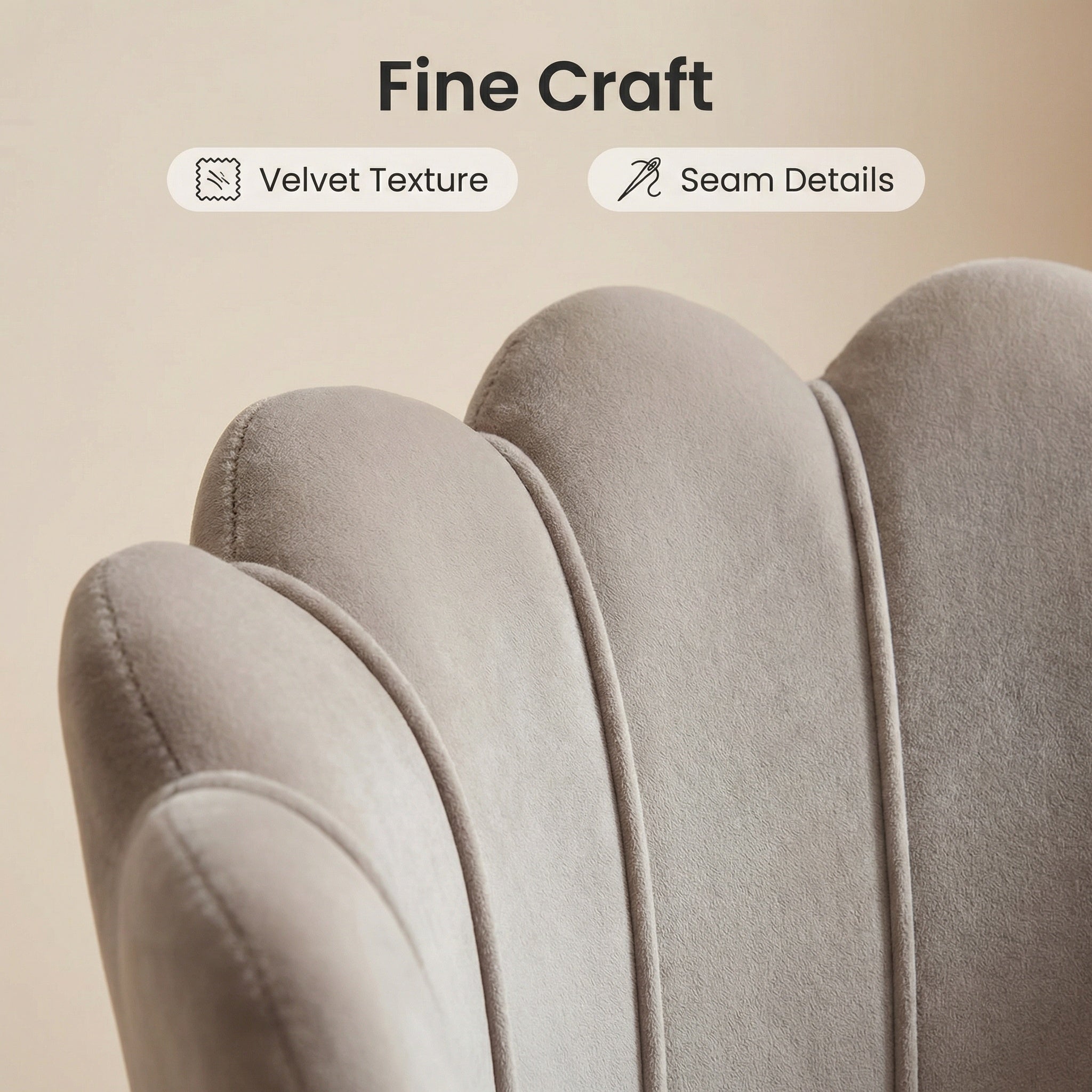 Velvet Schelp Bureaustoel Taupe met Goudkleurig onderstel