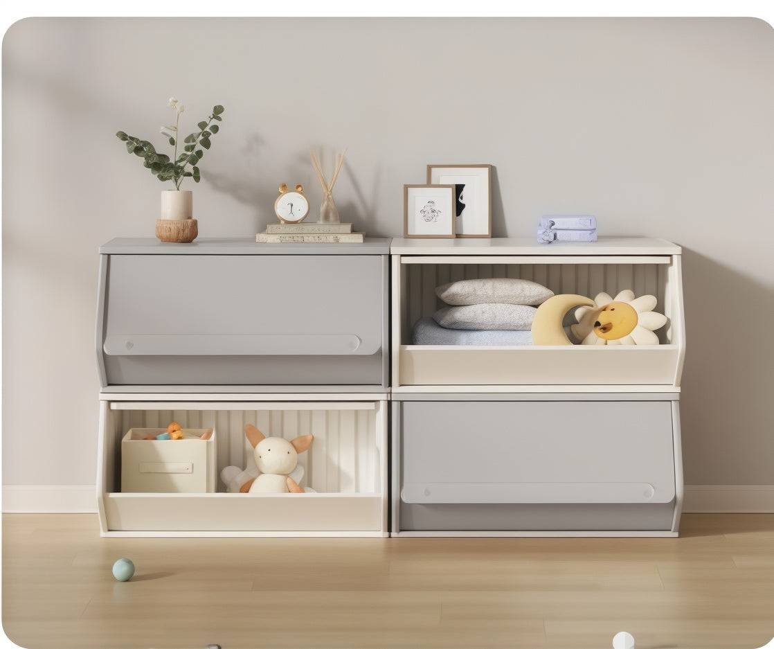 Opberg Combinatie Grijs XL stevige grijs-witte opbergkasten voor speelgoed en boeken