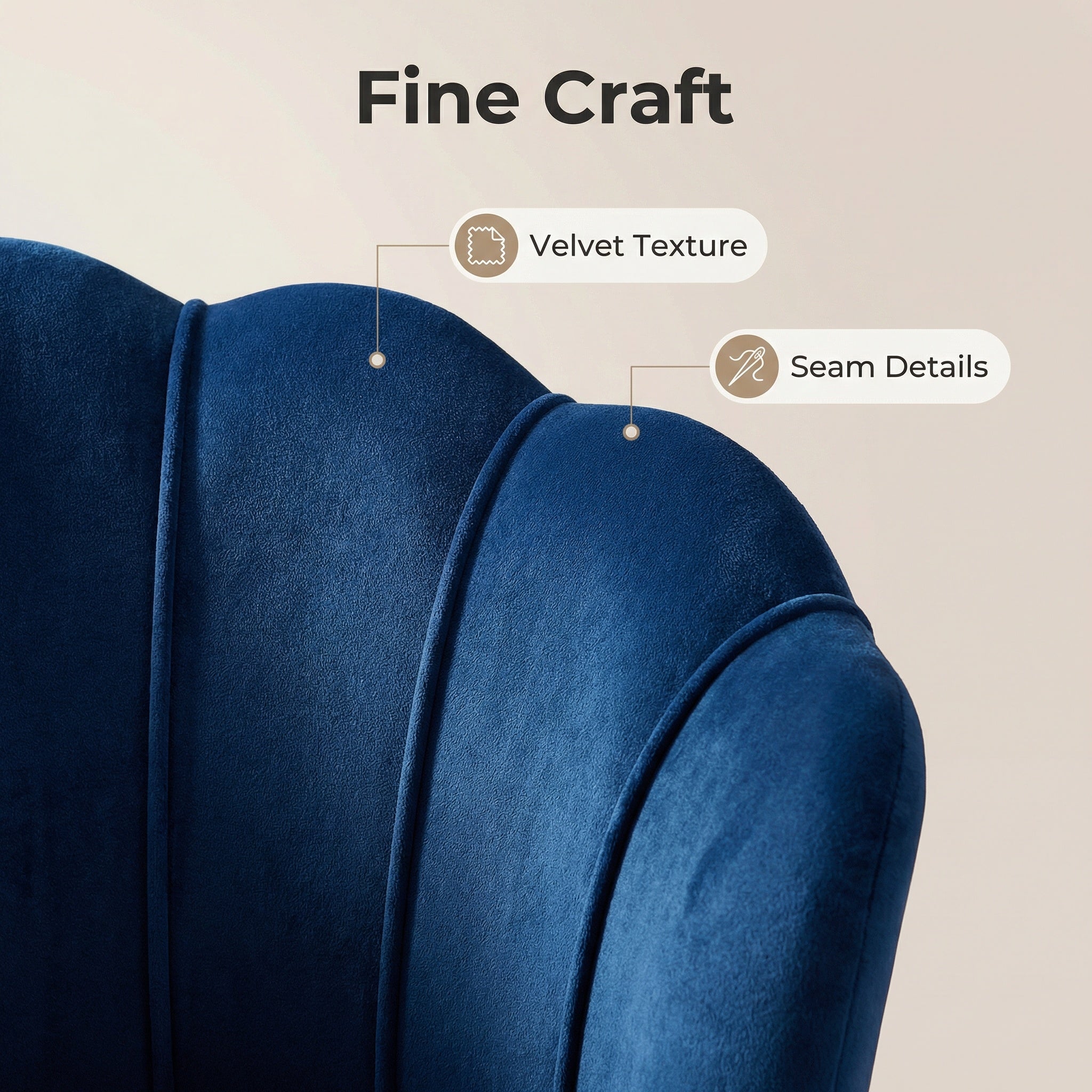 Velvet Schelp Bureaustoel Blauw met Goudkleurig onderstel