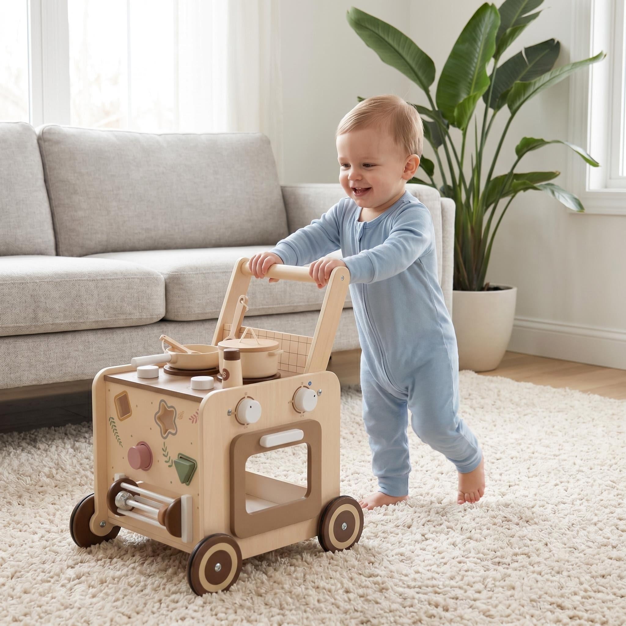 Loopwagen-Trainer Hout met keukentje en vormpjes