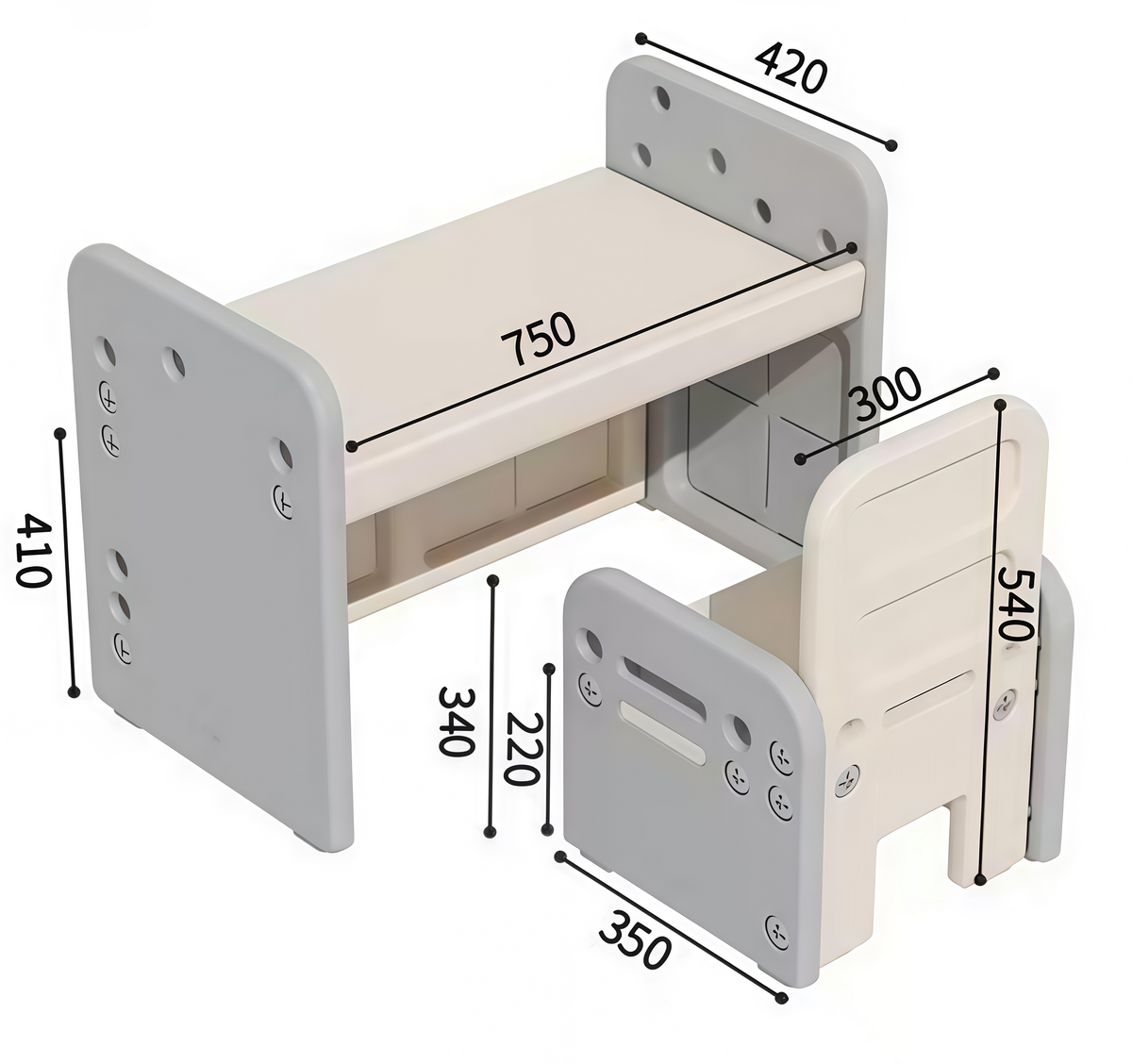 Kinderbureau met Stoeltje - Grijs | Russle