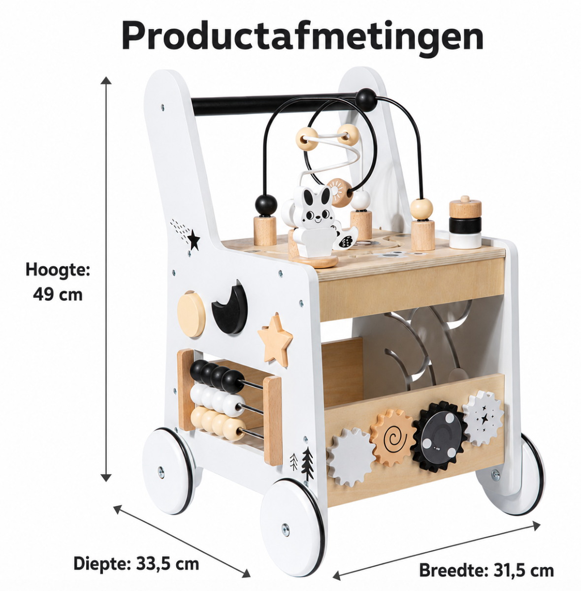 Houten Loopwagen - Trainer - Zwart/Wit | Russle