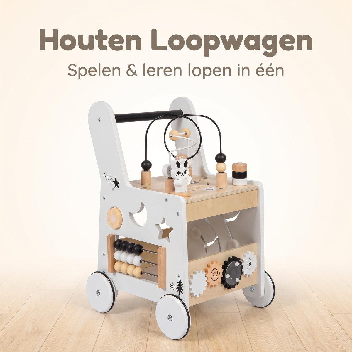 Houten Loopwagen - Trainer - Zwart/Wit | Russle