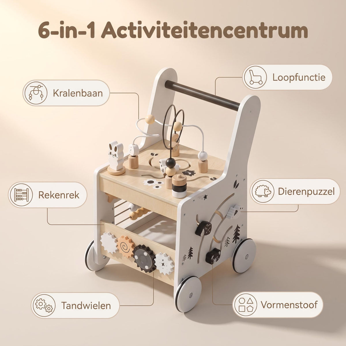 Houten Loopwagen - Trainer - Zwart/Wit | Russle