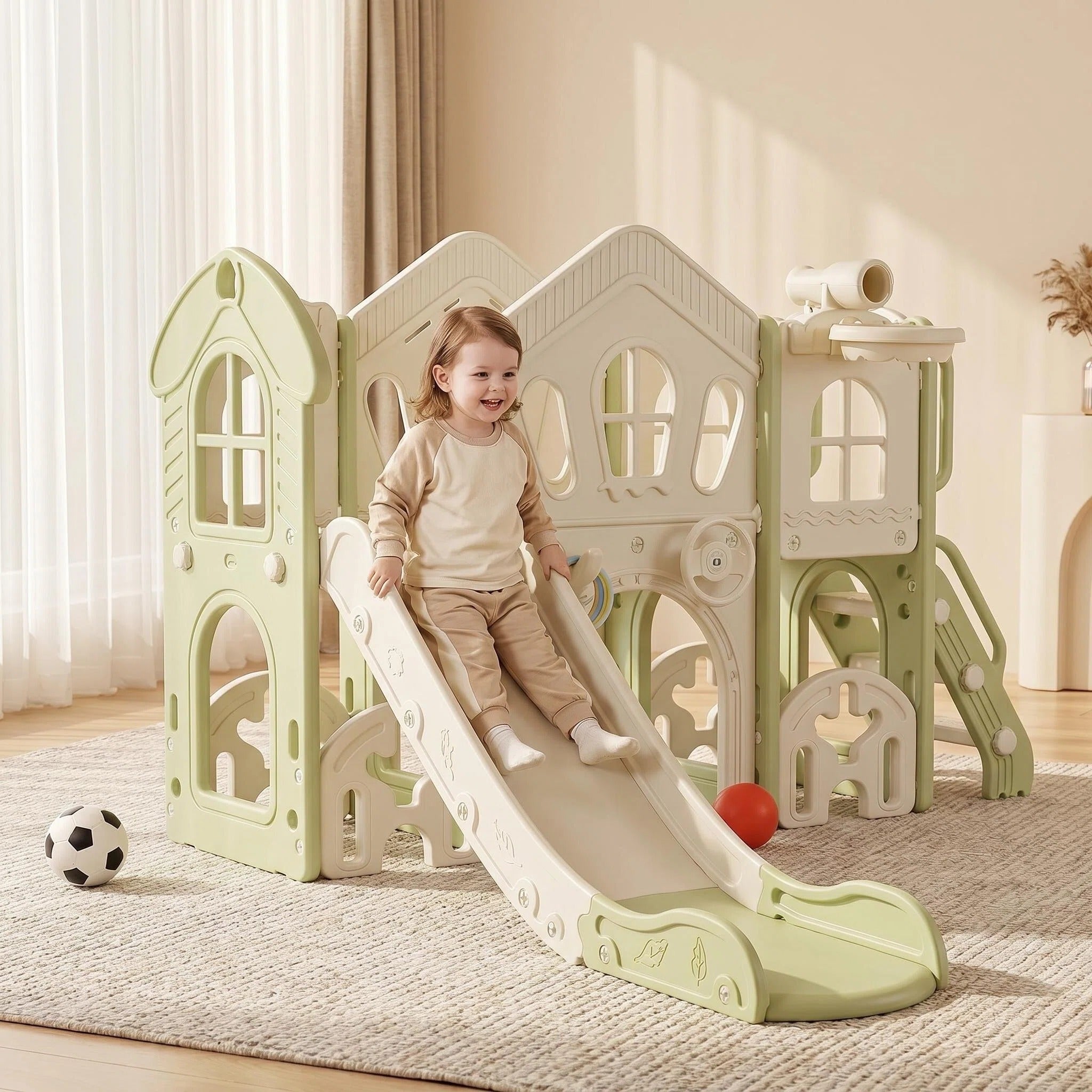  Russle Army Speeltoestel Toren XL Natural met Glijbaan en Basket  voor kinderen binnen en buiten