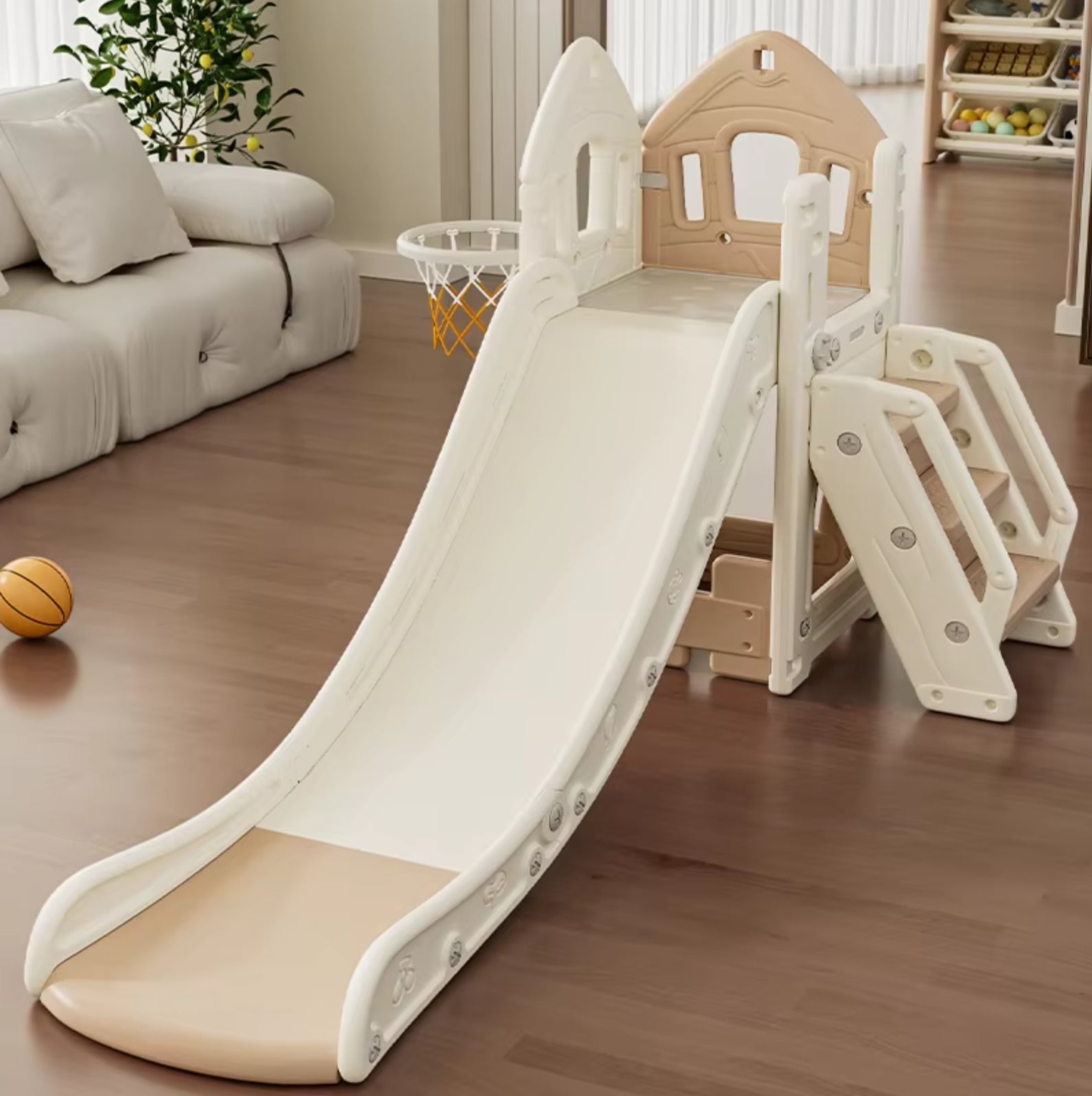 Speeltoestel Toren Huis Crème/Beige met glijbaan ACTIE
