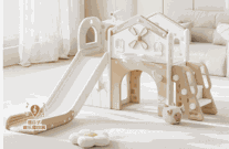 Speeltoestel Toren Holland beige met glijbaan en loopbrug voor kinderen