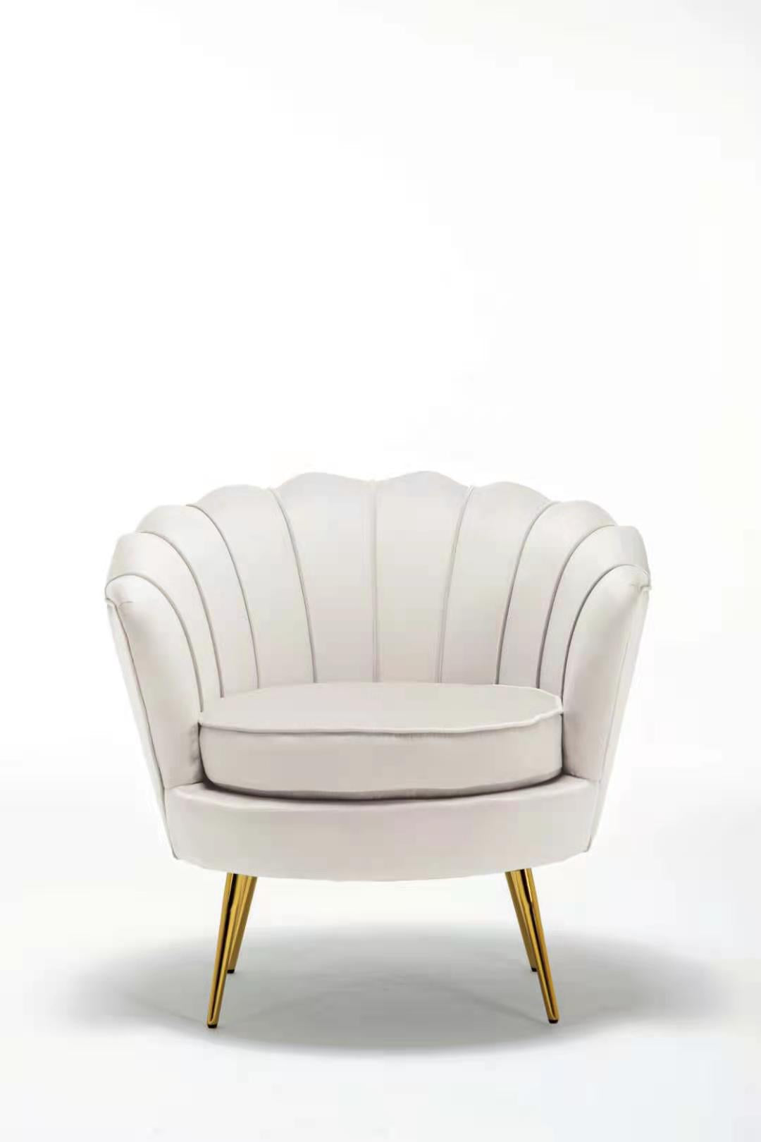 Velvet Schelp Fauteuil Stoel Crème