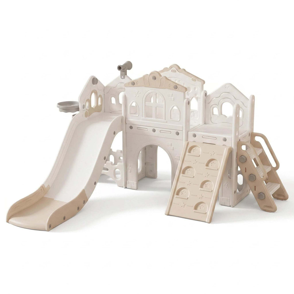 Beige Speeltoestel Toren Romance XL met glijbaan en klimwand voor kinderen